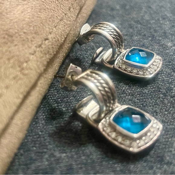 DY diamond and topaz earrings solid silver 925 designer - Picture 2 of 7